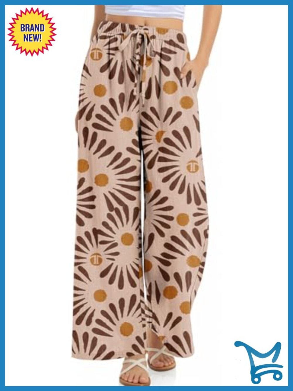 Wide Leg Linen Palazzo Pants with Pockets - Plus Size Casual Lounge Trousers